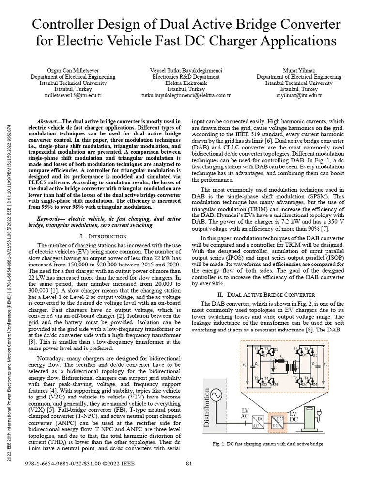 Dual Active Bridge Control for EV Chargers | PDF | Transformer | Inductance