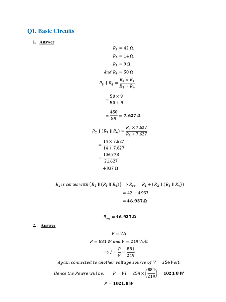 Q1. Basic Circuits: 1. Answer | PDF