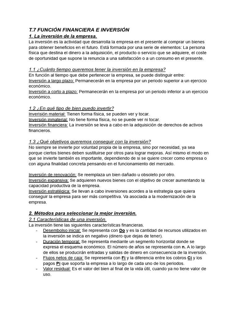Inversión y Financiación Empresarial | PDF | Tasa interna de retorno ...