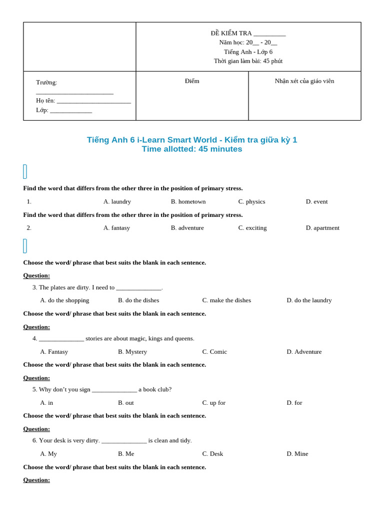 English Test for 6th Grade Students | PDF | Amsterdam