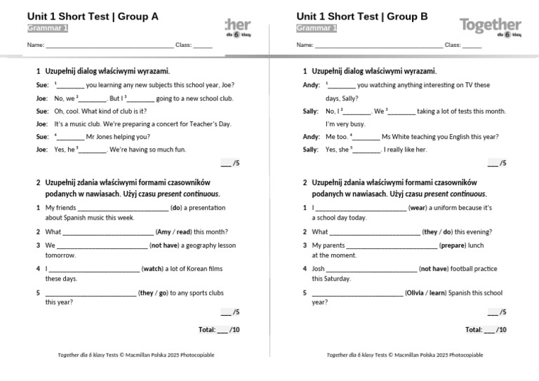 Unit 1 Short Test for Class 6 | PDF
