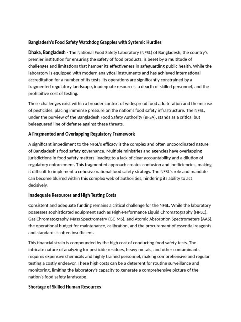 NFSL's Challenges in Food Safety Bangladesh | PDF | Food Safety ...