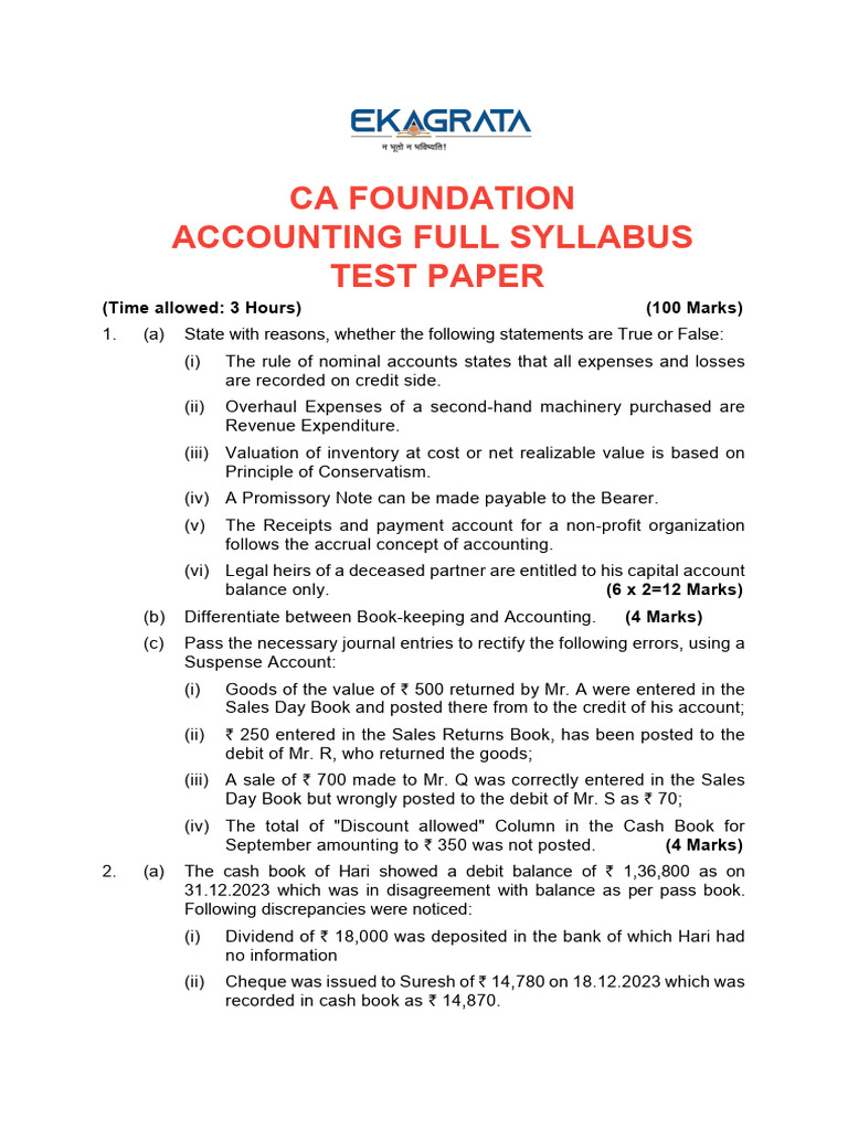 Accounting Model Test Paper 10 | PDF | Expense | Debits And Credits