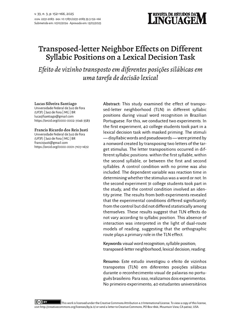 Transposed-Letter Effects in Syllable Positions | PDF | Priming ...