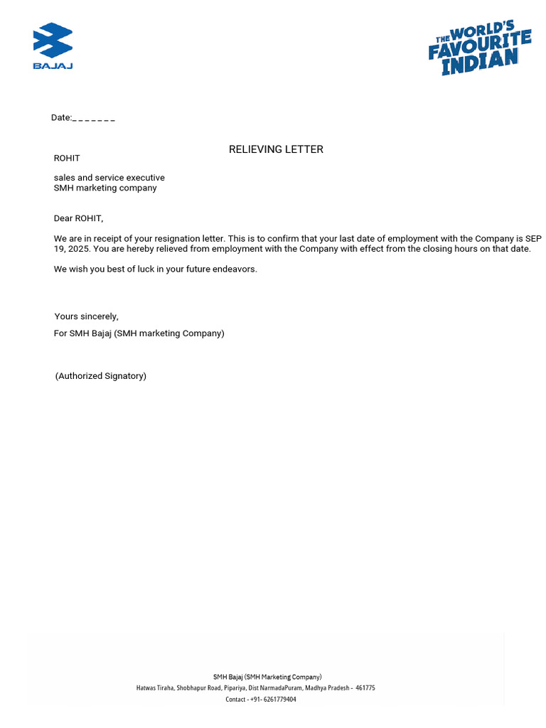 Experience and Relieving Letter for Rohit | PDF