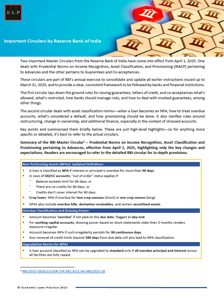 RBI Master Circulars on Asset Classification | PDF | Reserve Bank Of ...