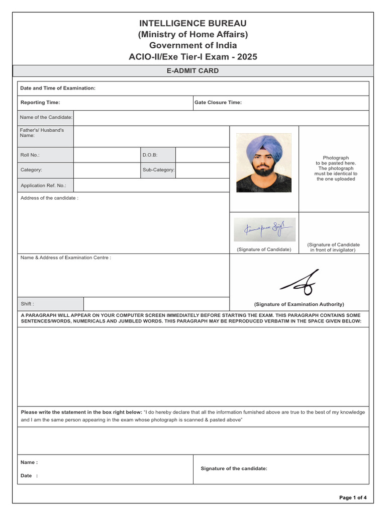 Admit Card | PDF | Identity Document