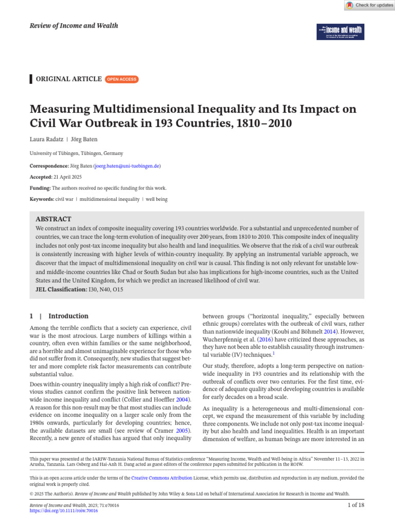 Multidimensional Inequality and Civil War Risk | PDF | Gini Coefficient ...