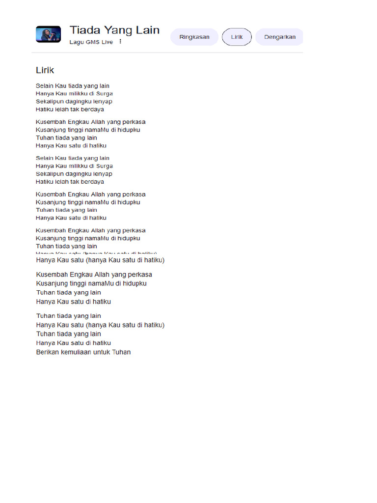 Lagu Penyembahan Gms Live Tiada Yang Lain 14 Oct 2024 Pdf