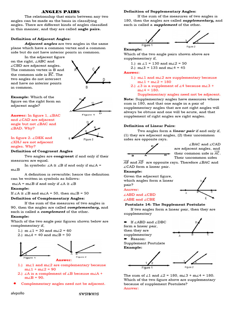 Understanding Angle Pairs and Relationships | PDF | Angle | Perpendicular