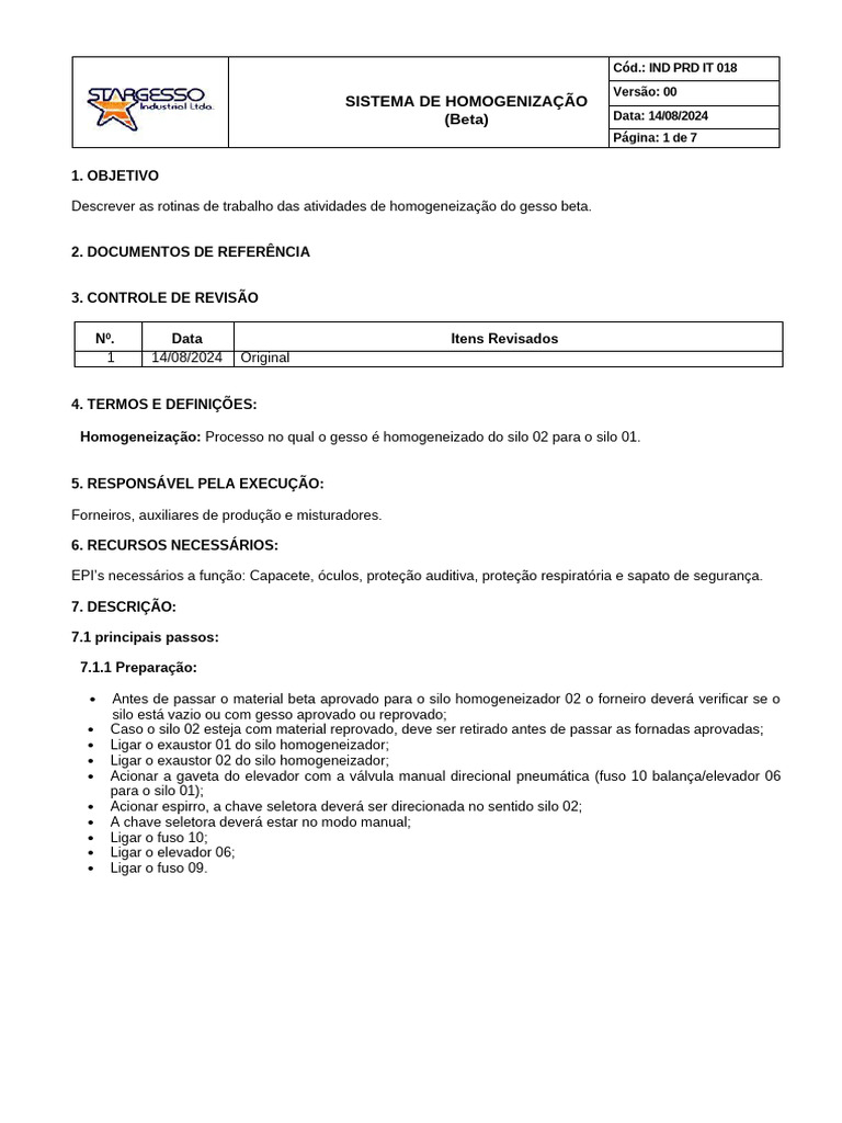 IND PRD IT 020 - Homogeneização | PDF