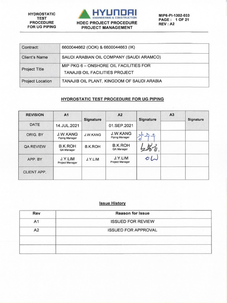 Hydrostatic Testing Procedure for UG Piping | PDF | Leak | Pipe (Fluid ...