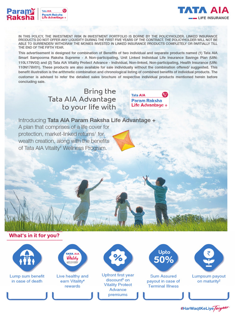 Tata AIA Param Raksha Life Advantage+ | PDF | Insurance | Life Insurance