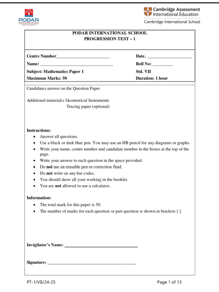 Grade - 7 Paper-1 PP | PDF