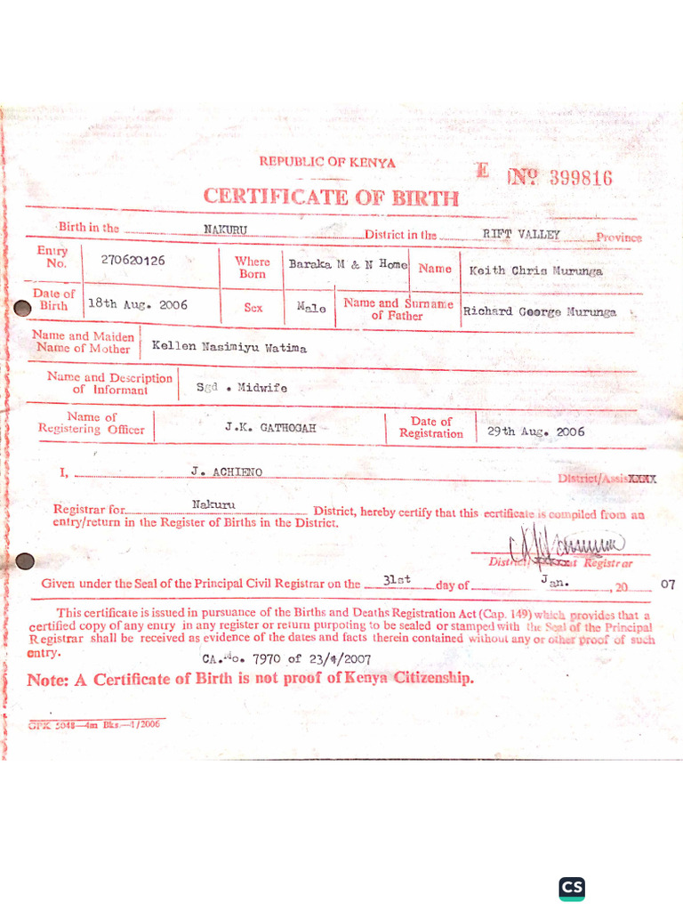 Chris Birth Certificate | PDF