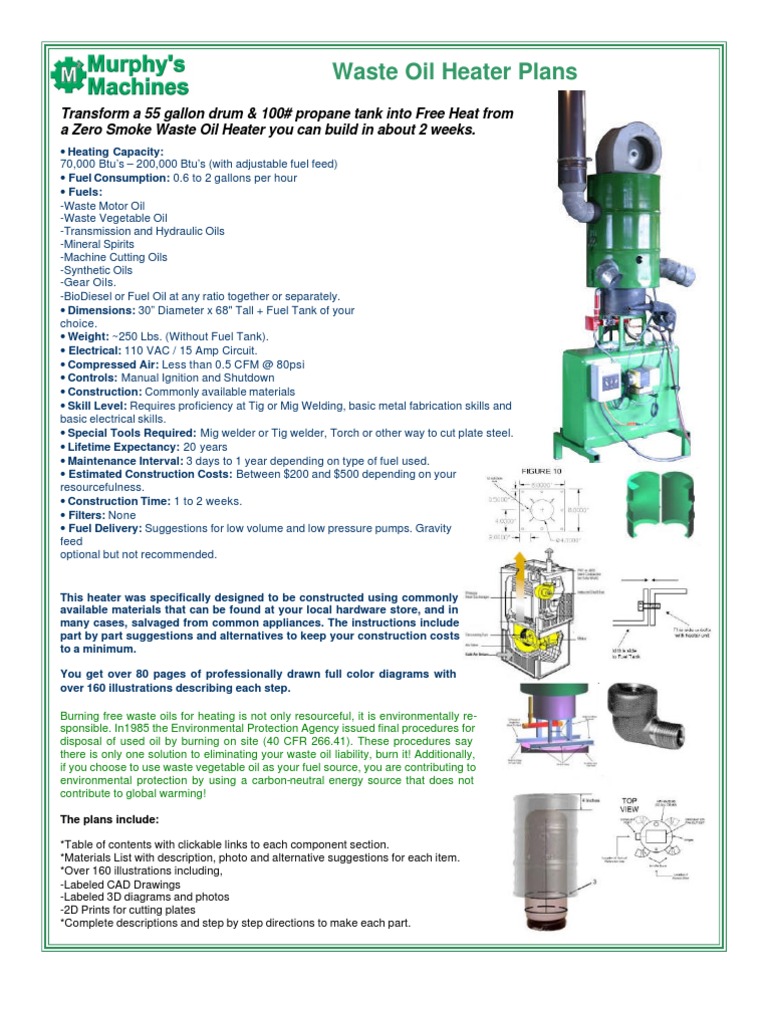 Waste Vegetable Oil Heater Plans PDF Hvac Stove