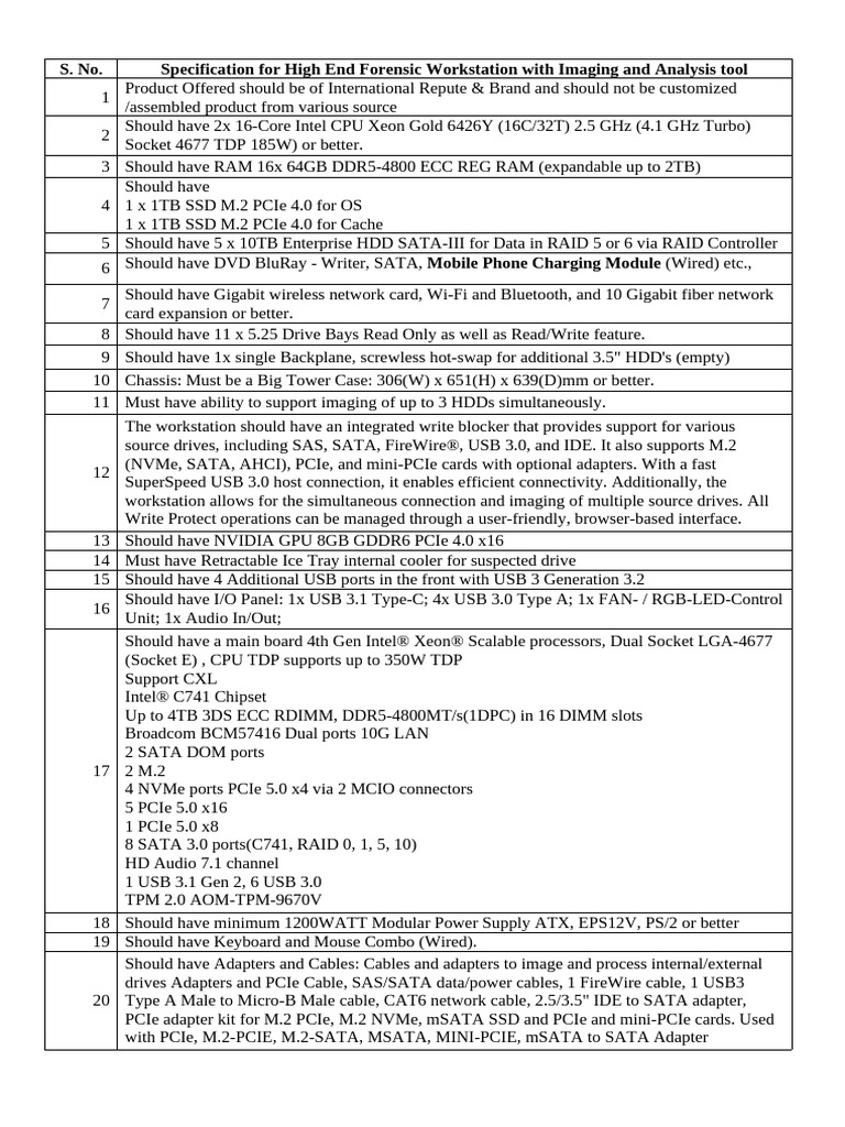 High-End Forensic Workstation Specs | PDF | File System | Usb