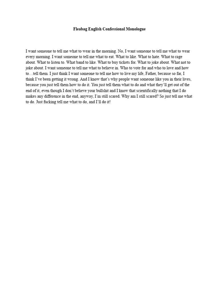 Fleabag's Confessional Monologue Analysis | PDF