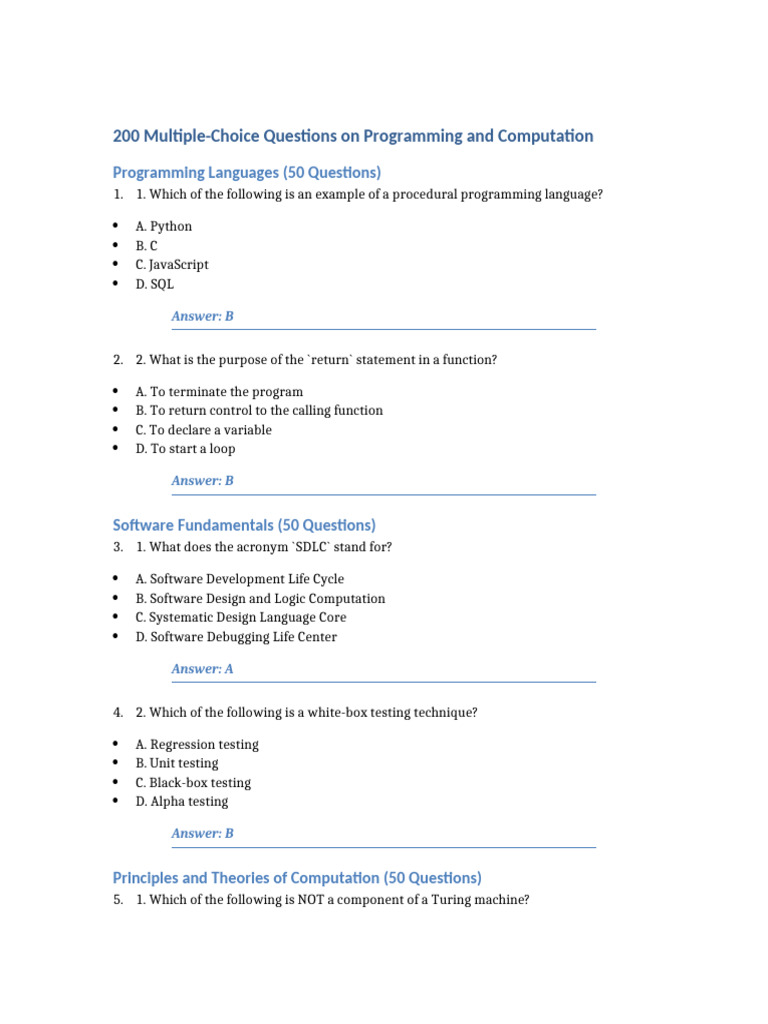 200 Programming and Computation Questions | PDF