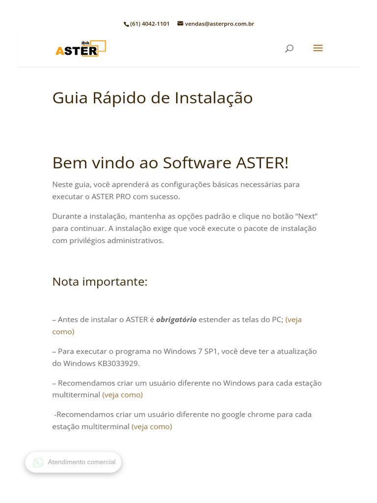 Guia de Instalação do Software ASTER | PDF | Microsoft Windows ...