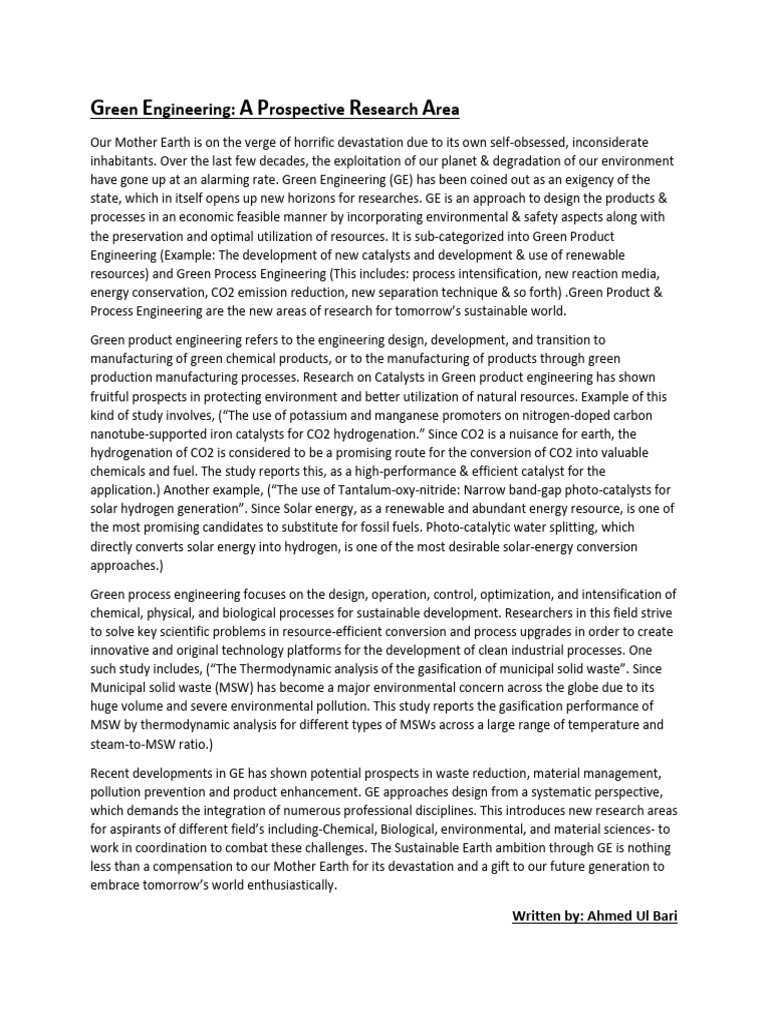 Green Engineering for Sustainable Future | PDF | Catalysis | Municipal ...