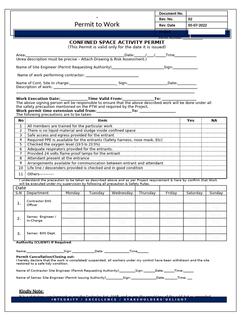 Confined Space Activity Permit Guidelines | PDF | Labor Relations ...