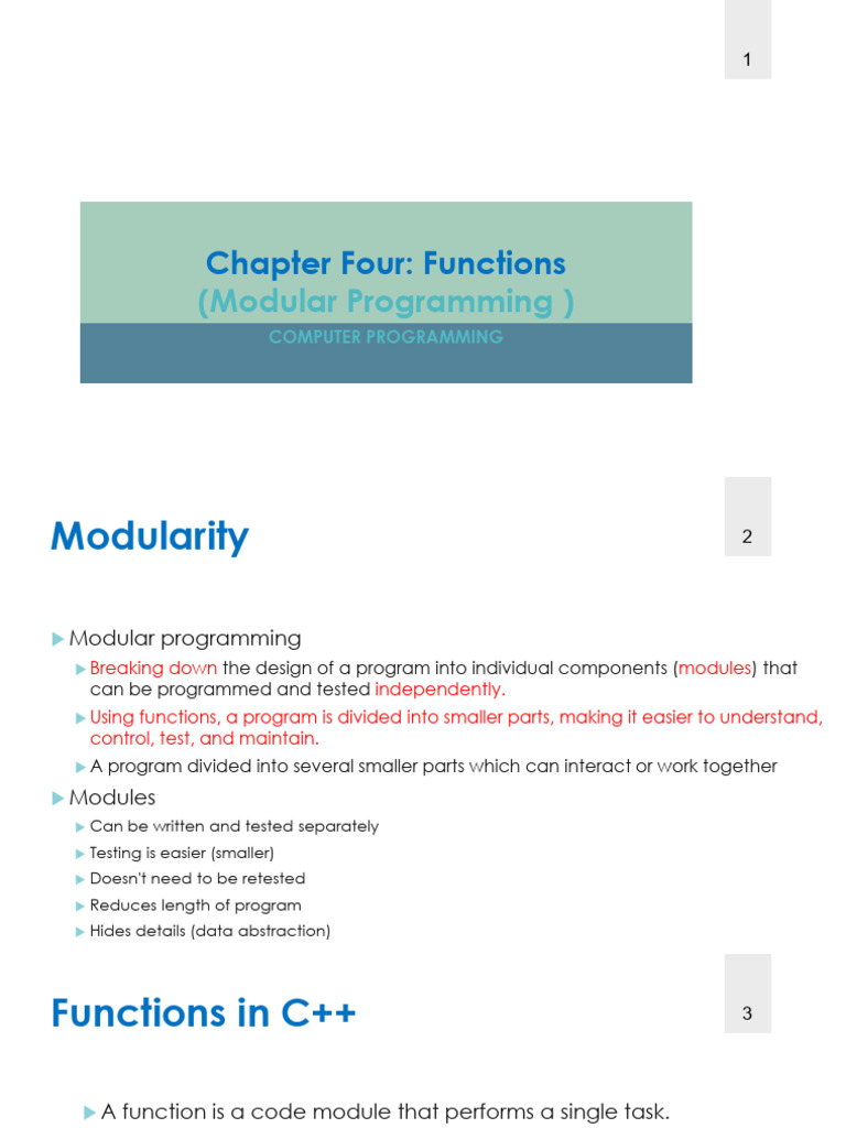 C++ Functions in Modular Programming | PDF | Parameter (Computer ...