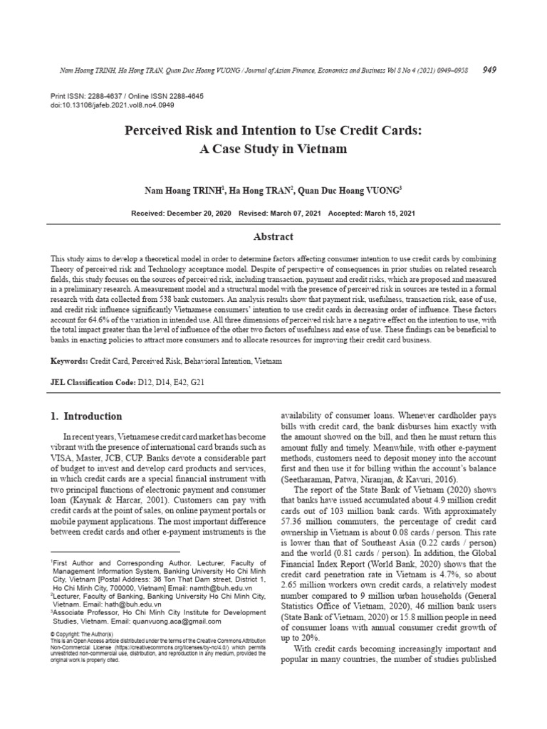 Perceived Risk and Intention To Use Credit Cards - A Case Study in ...