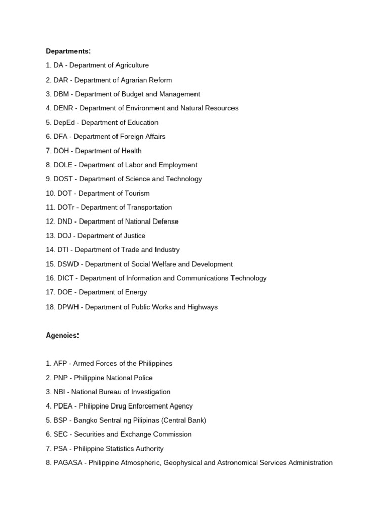 Philippine Government Departments and Agencies | PDF