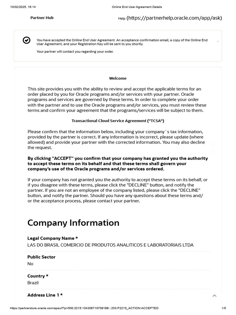 Oracle Online End User Agreement | PDF | Computing