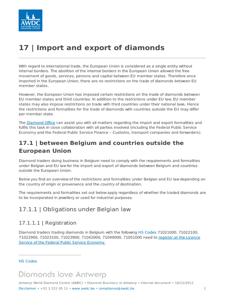 EU Diamond Import and Export Regulations | PDF | International Relations