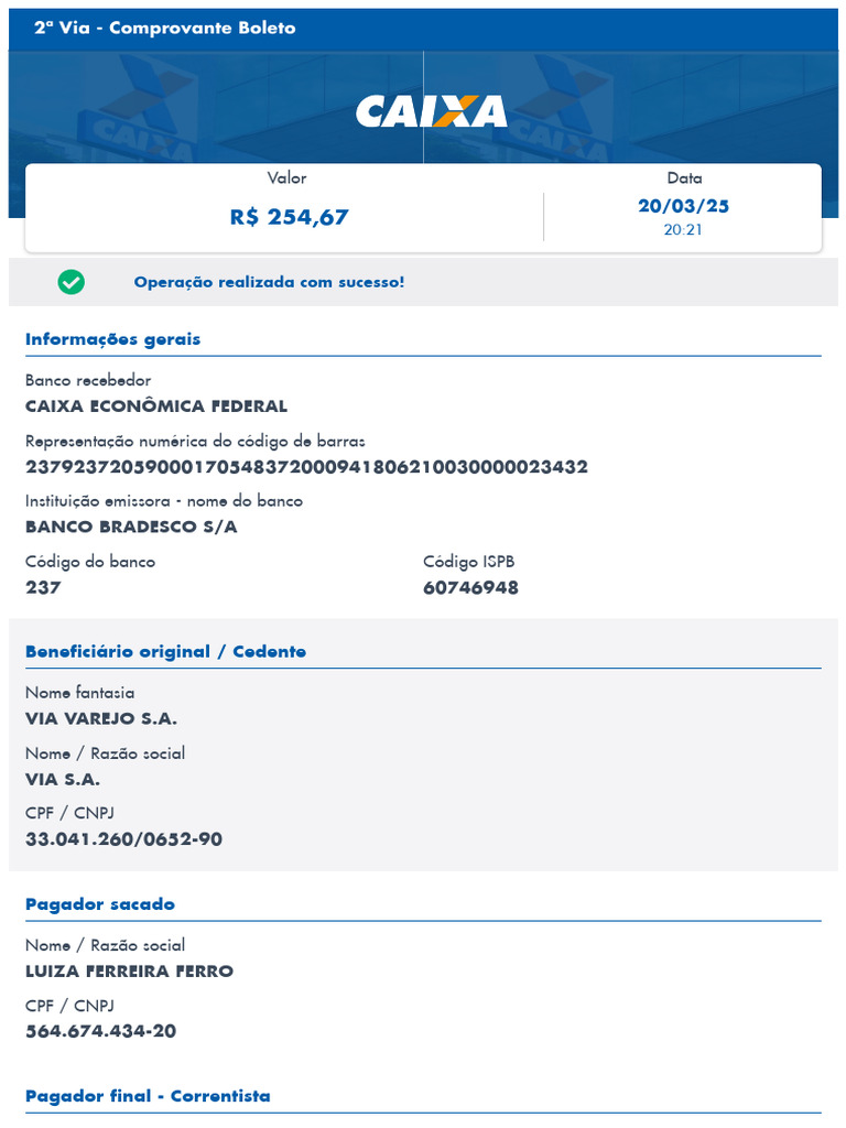 2ª Via do Comprovante de Boleto CAIXA | PDF