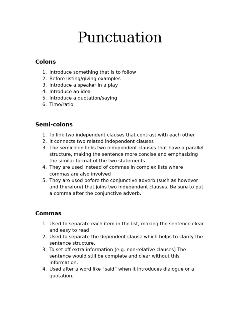 Punctuation Guide: Colons, Semicolons, Commas | PDF