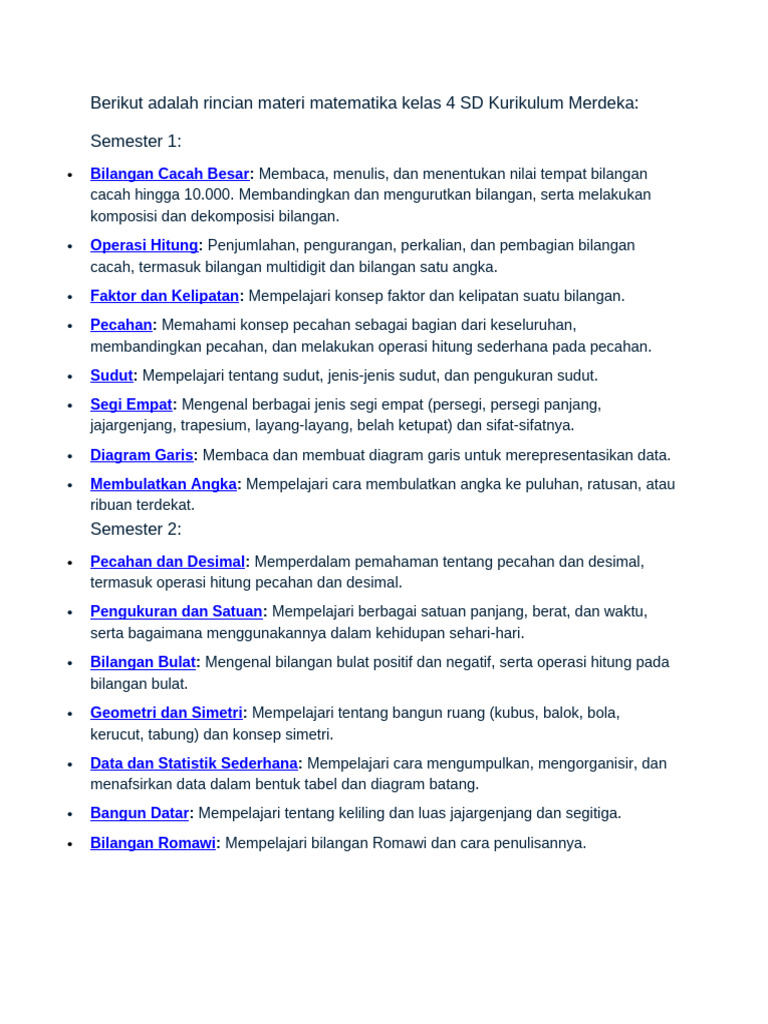 Materi Matematika Kelas 4 SD Merdeka | PDF