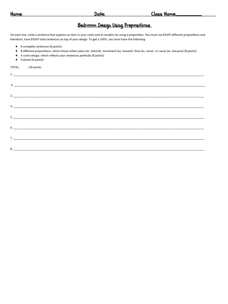 Bedroom Design with Prepositions | PDF