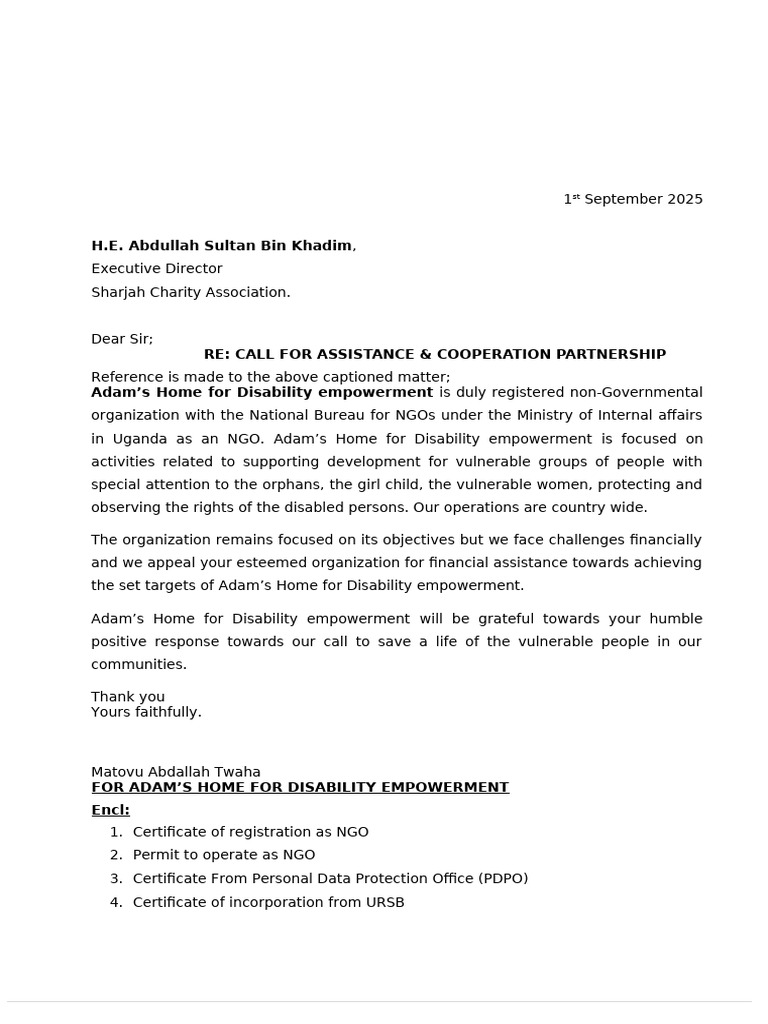 Call For Assistance & Cooperation Partnership | PDF