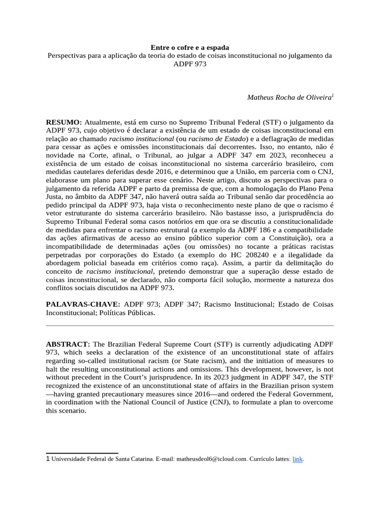 Racismo Institucional e ADPF 973: Análise Jurídica | PDF | Racismo ...