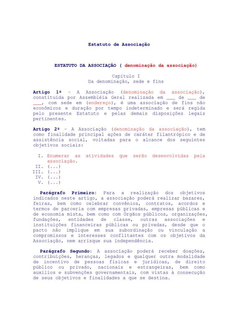 Modelo Estatuto de Associação