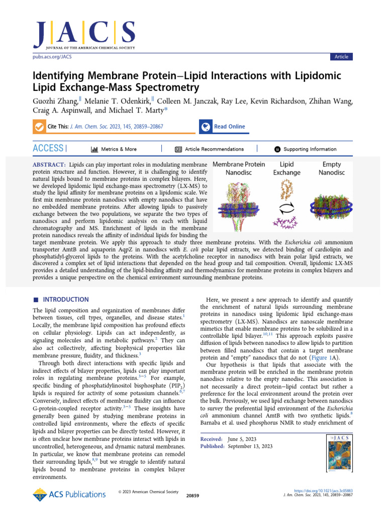 Zhang Et Al 2023 Identifying Membrane Protein Lipid Interactions With ...