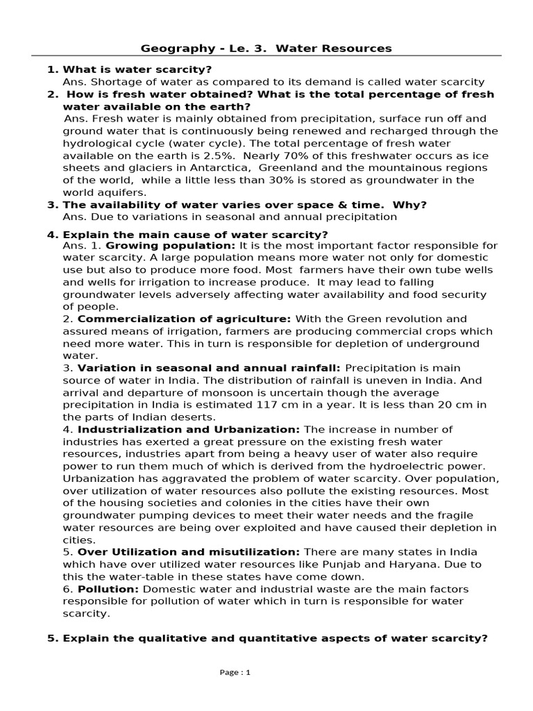 Understanding Water Scarcity and Resources | PDF | Water Scarcity ...