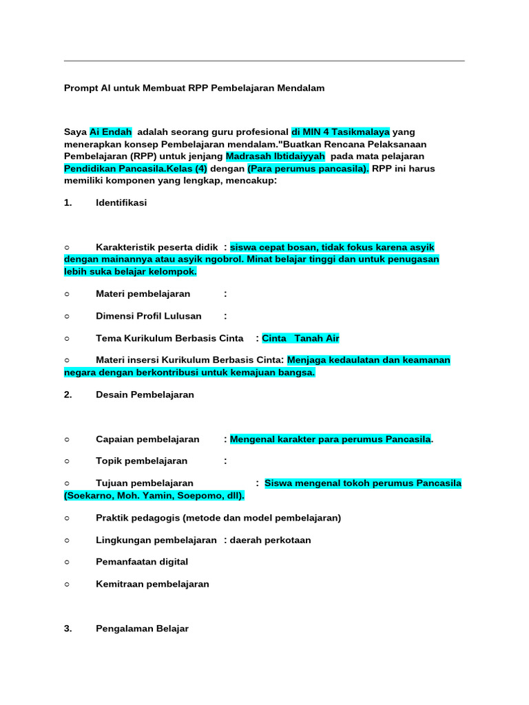 RPP Pembelajaran Mendalam untuk MI | PDF