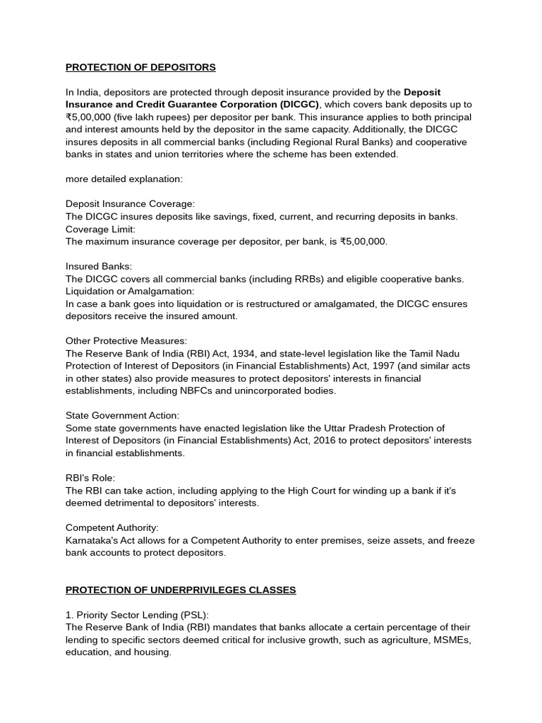 Indian Banking Law: Depositor Protection & Inclusion | PDF | Financial ...