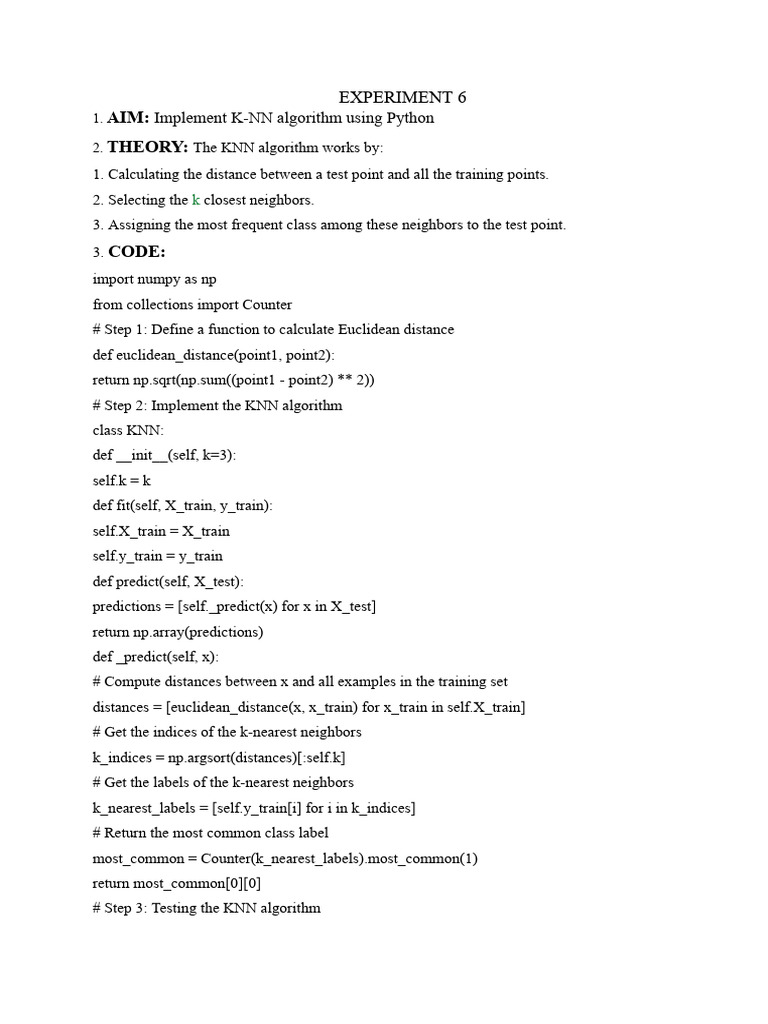 K-NN Algorithm Implementation in Python | PDF