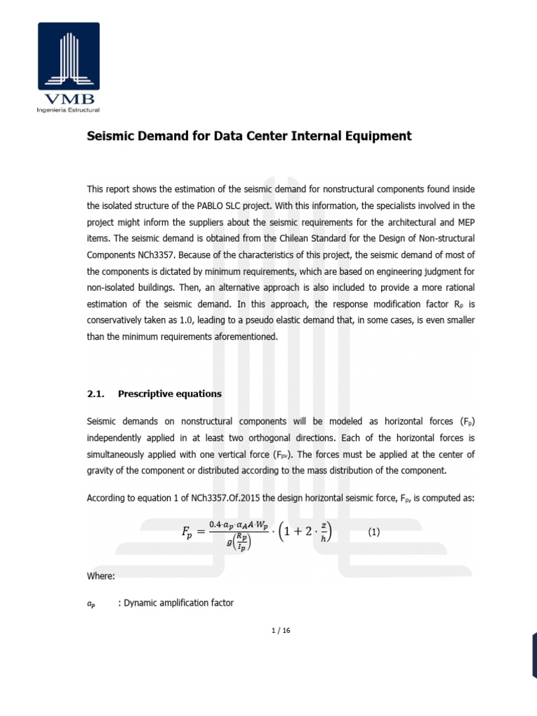 5291 - Seismic Demand For DC Internal Equipment | PDF | Force | Mass