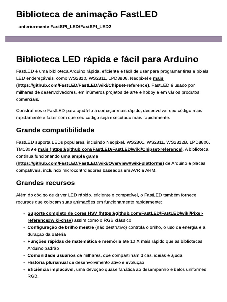 Biblioteca FastLED para Animações LED | PDF | Arduino | Biblioteca ...