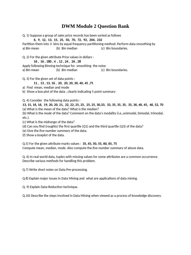 DWM Module 2: Data Analysis Questions | PDF