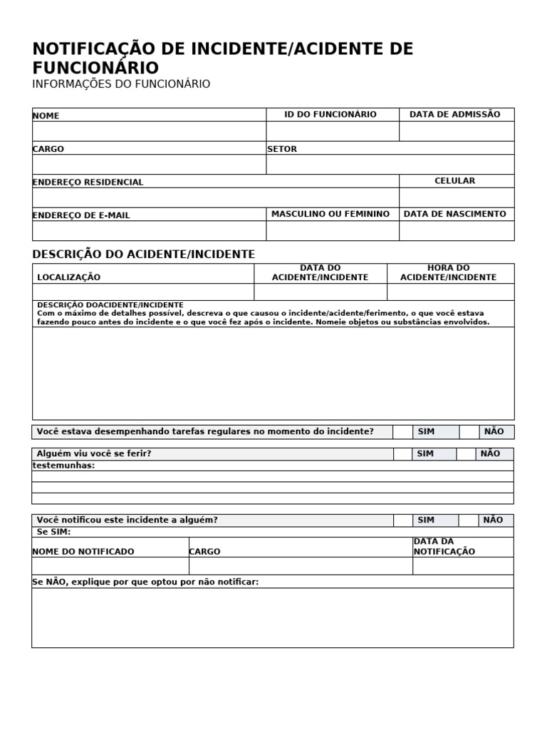IC Employee Incident Accident Report Template 10691 WORD PT | PDF ...