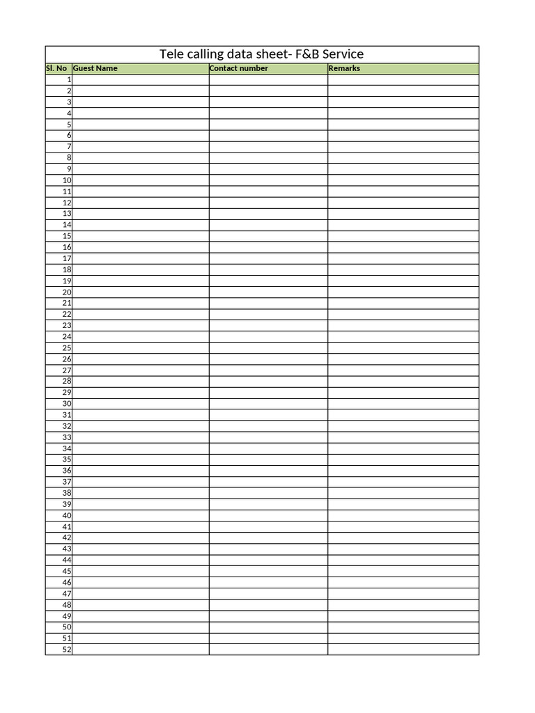F&B Service Telecalling Data Sheet | PDF
