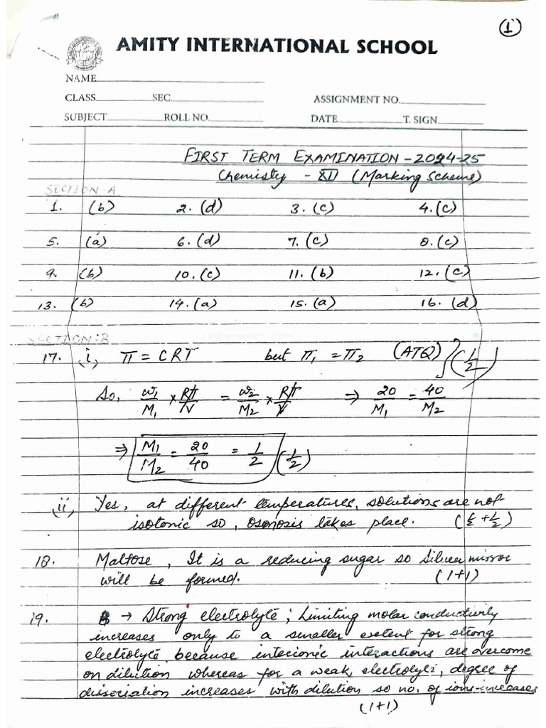 Answer Key of Sample Paper 1 | PDF