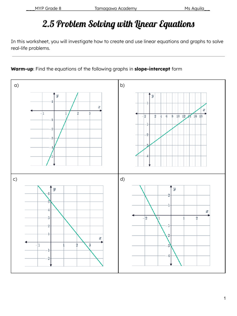 2.5 Problem Solving With Linear Equations | PDF